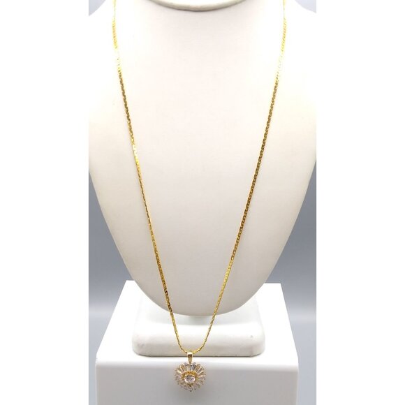Glowing Heart CZ Pendant Necklace, Gold Tone Setting and Chain, Chaton Cubic Zir - Picture 3 of 6